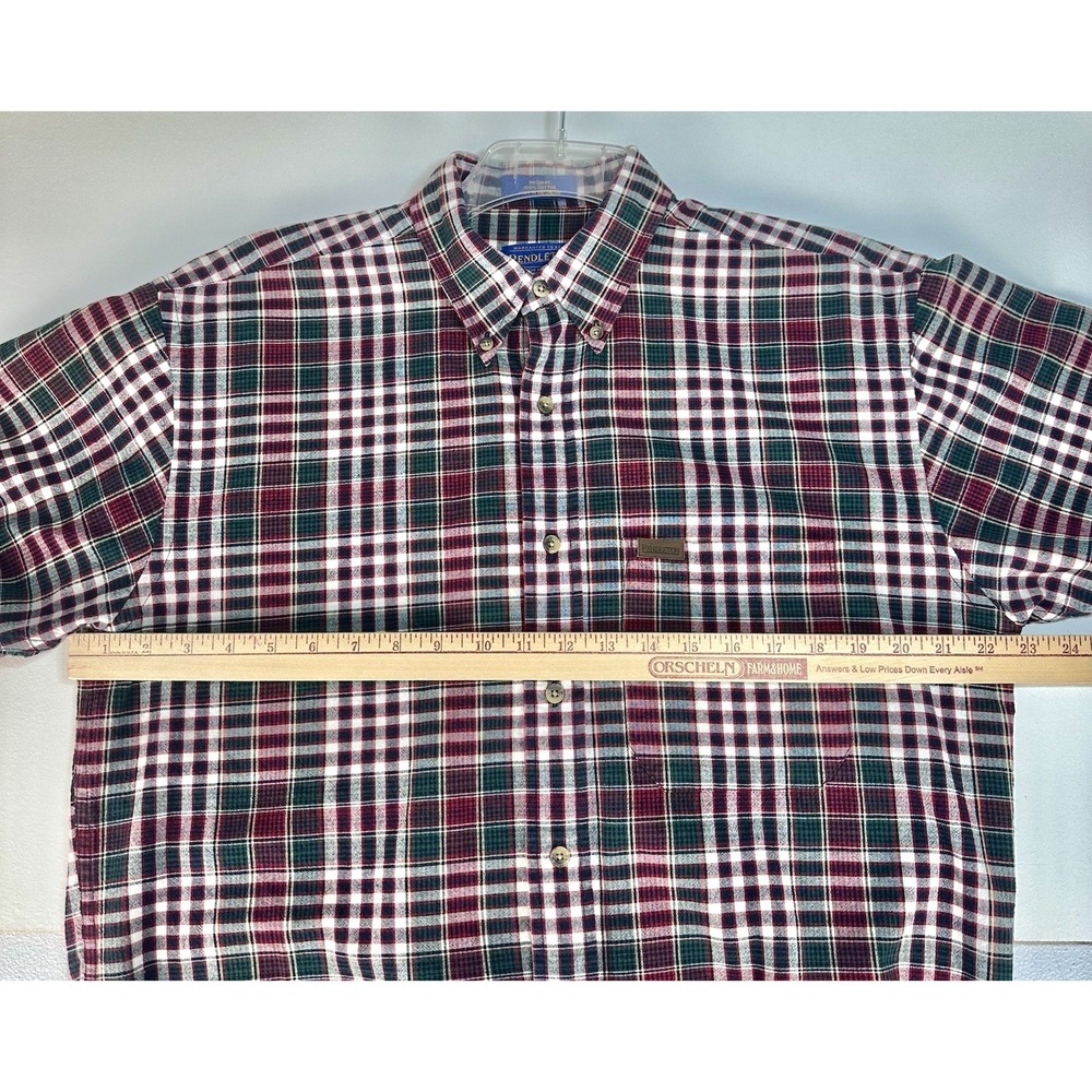 PENDLETON Shirt Men's M Red Green Plaid Short Sleeve Button Down Cotton - Picture 3 of 10